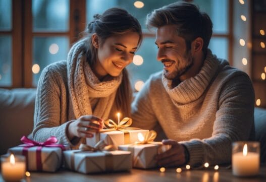 Velsmagende gaver og overraskelser til kæresten, præsenteret på et elegant bord.